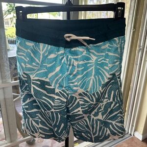 Boys Lands End Blue Leaf Print Swim Shorts